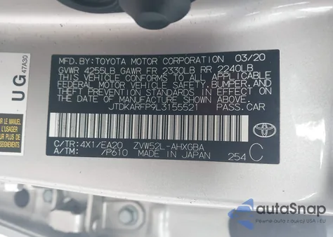 2020 Toyota Prius Prime Limited из США, поврежденный, VIN JTDKARFP9L3155521